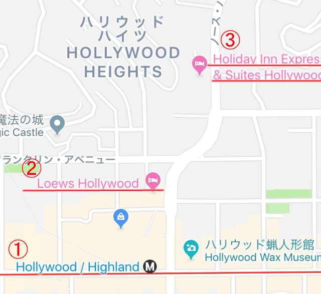 ハリウッドホテル周辺の地図